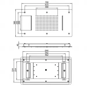 Stropná sprcha do podhľadu s dvoma kaskádami, 700x380mm, leštený nerez MS343
