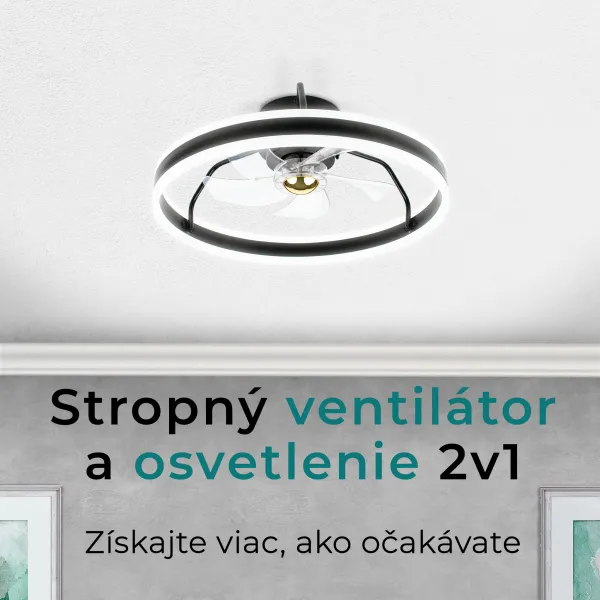 Noaton 16050B Atria, čierna, stropný ventilátor so svetlom