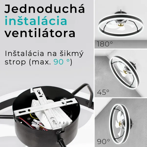 Noaton 16050B Atria, čierna, stropný ventilátor so svetlom