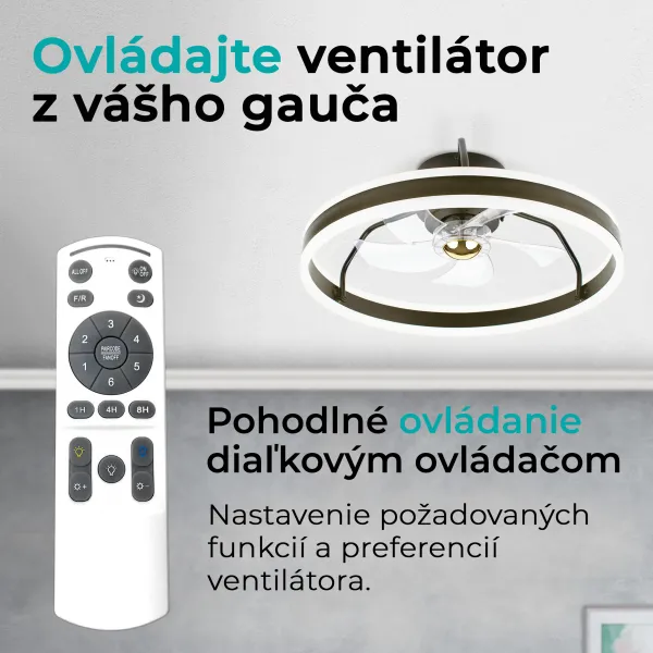 Noaton 16050B Atria, čierna, stropný ventilátor so svetlom