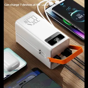 Powerbanka 60 000 mAh, 22,5W PD, 4 USB + 2 káble, LED svetlá, čierna