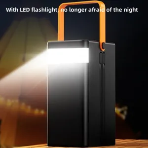Powerbanka 60 000 mAh, 22,5W PD, 4 USB + 2 káble, LED svetlá, čierna