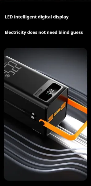 Powerbanka 60 000 mAh, 22,5W PD, 4 USB + 2 káble, LED svetlá, čierna