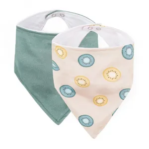 PETITE&MARS Podbradník bandana Luke 2 ks  Beige Kiwis&Misty Green 3m+