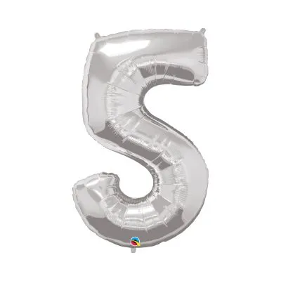 Balónik z fólie s číslicou 5 strieborný 92cm