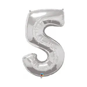 Balónik z fólie s číslicou 5 strieborný 92cm