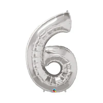 Balónik z fólie s číslicou 6 strieborný 92cm
