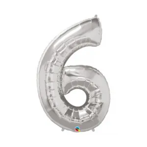 Balónik z fólie s číslicou 6 strieborný 92cm