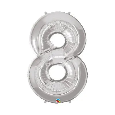 Fóliový balón s číslicou 8 strieborný 92cm