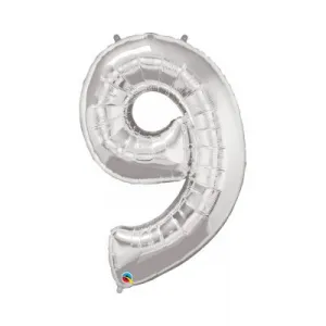 Balónik z fólie s číslicou 9 strieborný 92cm