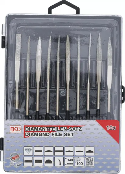 BGS Technics BGS technic 1921 – Sada zahnutých diamantových pilníkov 140 x 3 mm, 10-dielna