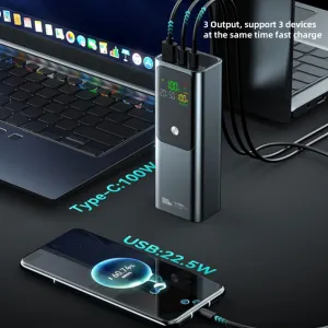 Kompaktná powerbanka na rýchle nabíjanie notebookov, 100W, 20 000 mAh, čierna