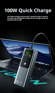 Kompaktná powerbanka na rýchle nabíjanie notebookov, 100W, 20 000 mAh, čierna