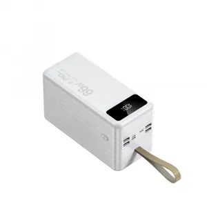 Powerbanka 100 000 mAh, PD66W, 2.1A, 4 integrované káble + LED svetlo, biela