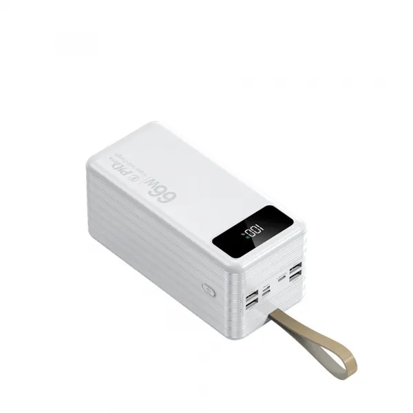 Powerbanka 60 000 mAh, PD66W, 2,1A, 4 integrované káble + LED svetlo, biela