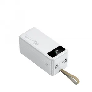 Powerbanka 60 000 mAh, PD66W, 2,1A, 4 integrované káble + LED svetlo, biela