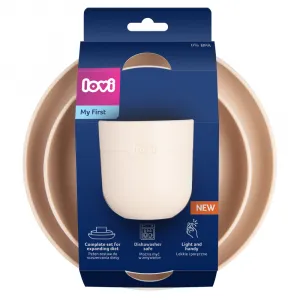 LOVI Tableware Set with Cup jedálenská sada Nude 3 ks