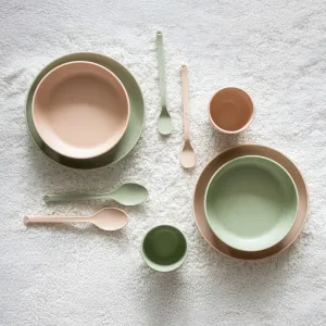 LOVI Tableware Set with Cup jedálenská sada Nude 3 ks