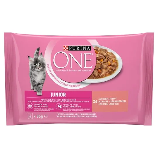 Purina One kapsička pre mačky Junior losos a mrkva 4 x 85 g