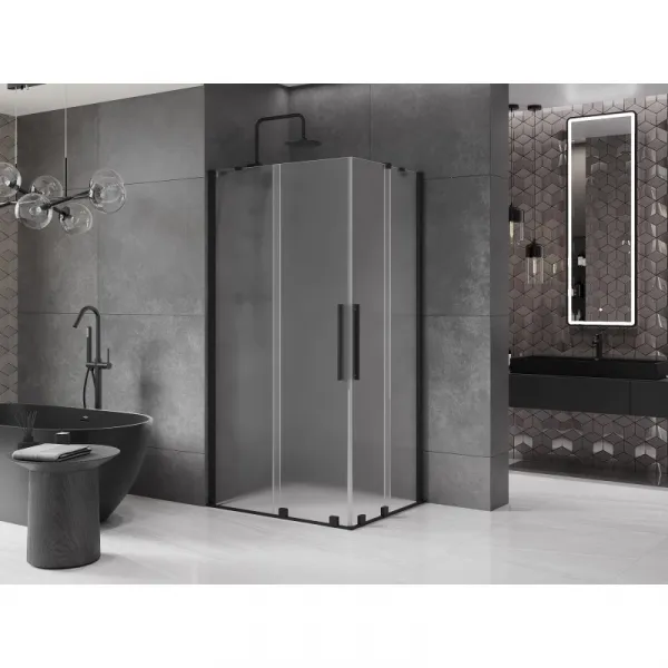 MEXEN/S - Velar Duo sprchovací kút, posuvné dvere 90 x 80, dekor, čierna 871-090-080-32-70