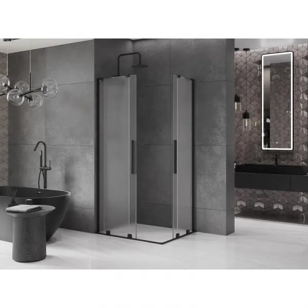 MEXEN/S - Velar L Duo sprchovací kút, posuvné dvere 100 x 90, dekor, čierna 871-100-090-02-33-70