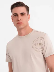 Pánske tričko s nápisom- krátky rukáv- béžové