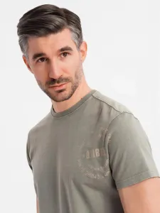 Pánske tričko s nápisom- krátky rukáv- olivové