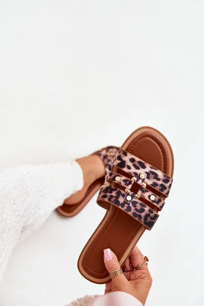 Boto Ploché Dámske Šľapky So Zlatým Detailom Leopard Noroti