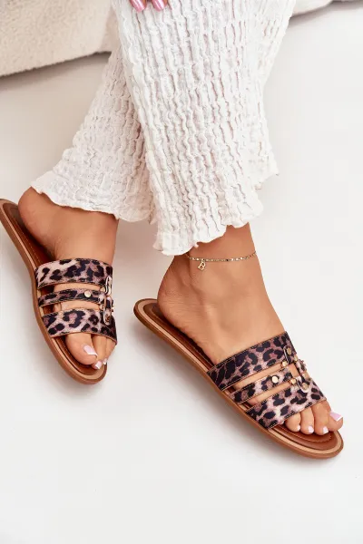 Boto Ploché Dámske Šľapky So Zlatým Detailom Leopard Noroti