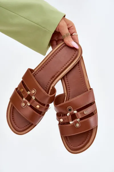 Boto Ploské Dámske Sandále So Zlatým Detailom Camel Noroti