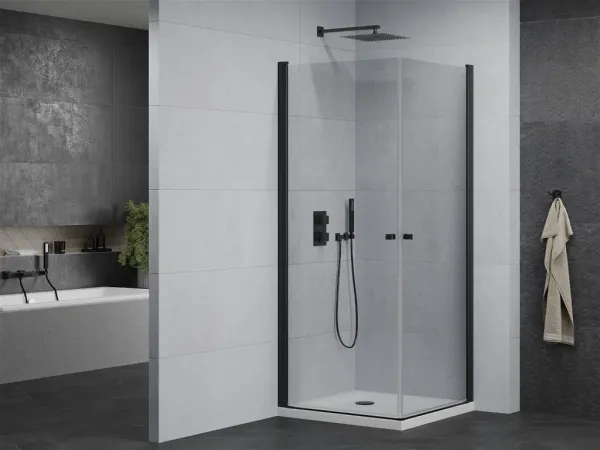 MEXEN/S - PRETORIA duo sprchovací kút 80 x 80, transparent, čierny + vanička vrátane sifónu 852-080-080-70-02-4010B