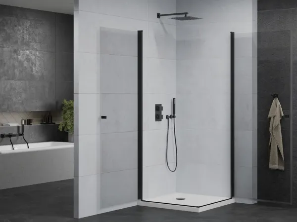 MEXEN/S - PRETORIA duo sprchovací kút 80 x 80, transparent, čierny + vanička vrátane sifónu 852-080-080-70-02-4010B