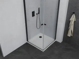 MEXEN/S - PRETORIA duo sprchovací kút 80 x 80, transparent, čierny + vanička vrátane sifónu 852-080-080-70-02-4010B