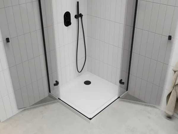 MEXEN/S - Roma Duo sprchovací kút 70x70, transparent, čierna + vanička so sifónom 854-070-070-70-02-4010B