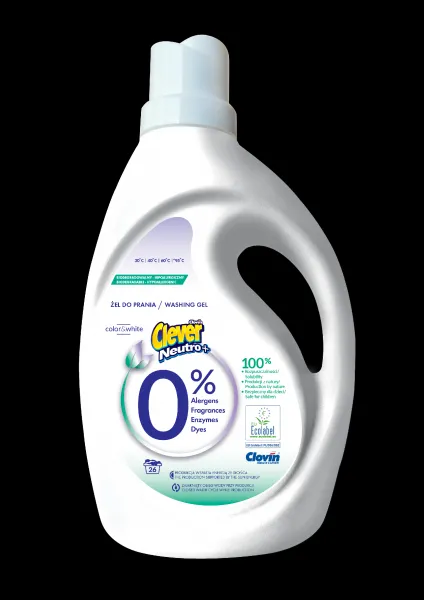 Hypoalergénny prací gél Clever Neutro+ Color& White 1,56L/26PD -  s 0% obsahom agresívnych látok a certifikátom ECOLABEL Vhodné pre deti