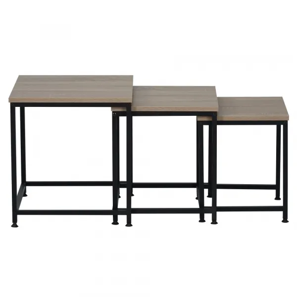 Konferenčné stolíky, set 3 ks, dub sonoma/čierna, KASTLER 2 NEW TYP 3
