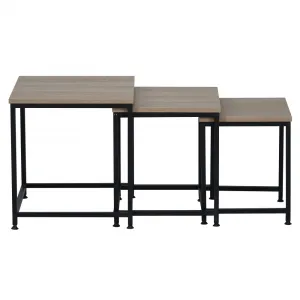Konferenčné stolíky, set 3 ks, dub sonoma/čierna, KASTLER 2 NEW TYP 3