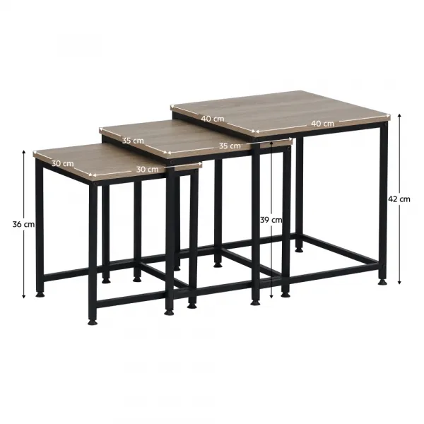 Konferenčné stolíky, set 3 ks, dub sonoma/čierna, KASTLER 2 NEW TYP 3