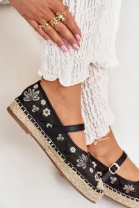 Boto Sieťované espadrilky s vyšívaním na platforme čierne Laxisa