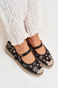 Boto Sieťované espadrilky s vyšívaním na platforme čierne Laxisa