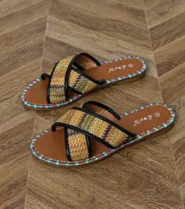 Gemre Čierne ploché šľapky s farebnou výšivkou na okrajoch Vilsa