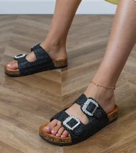 Gemre Čierne šľapky na korkovej podrážke s kamienkami na prackách Tea