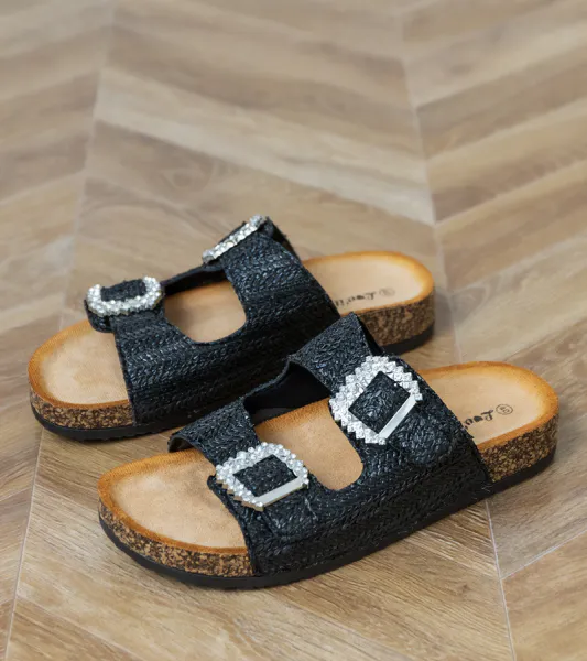 Gemre Čierne šľapky na korkovej podrážke s kamienkami na prackách Tea