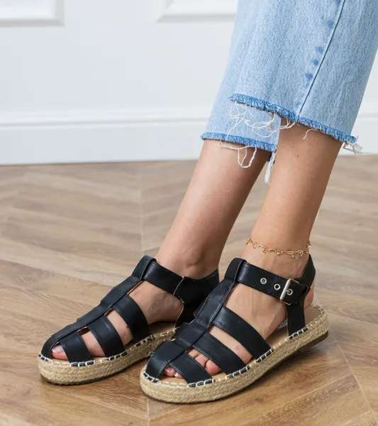 Gemre Čierne sandále espadrilky uzavreté Kleona