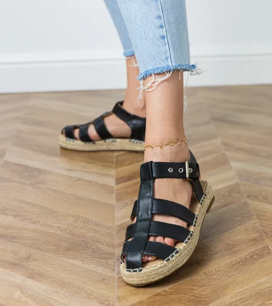 Gemre Čierne sandále espadrilky uzavreté Kleona