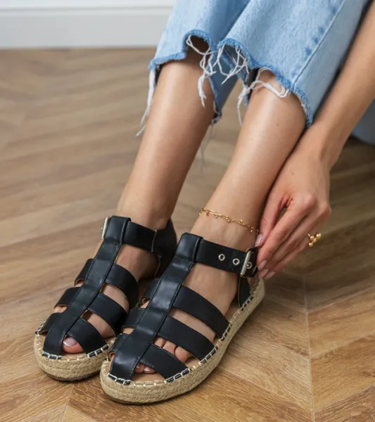 Gemre Čierne sandále espadrilky uzavreté Kleona