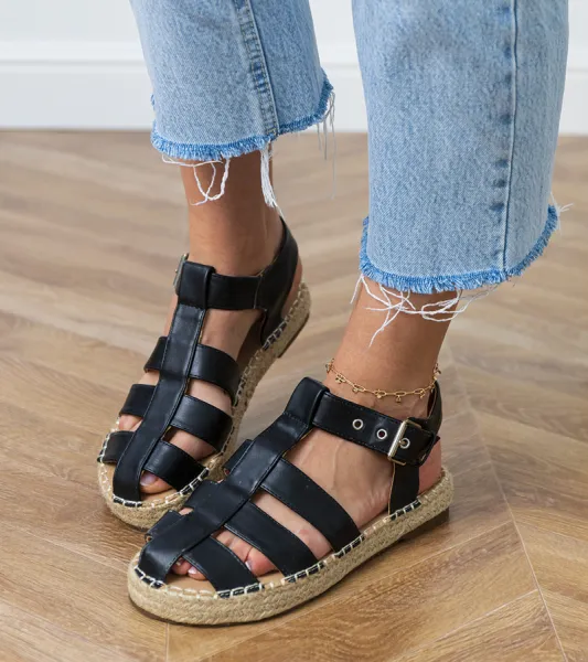 Gemre Čierne sandále espadrilky uzavreté Kleona