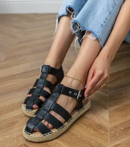 Gemre Čierne sandále espadrilky uzavreté Kleona