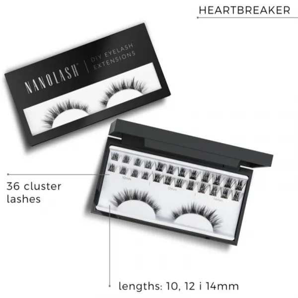 Nanolash DIY Eyelash Extensions trsové nalepovacie mihalnice bez uzlíka Heartbreaker 36 ks