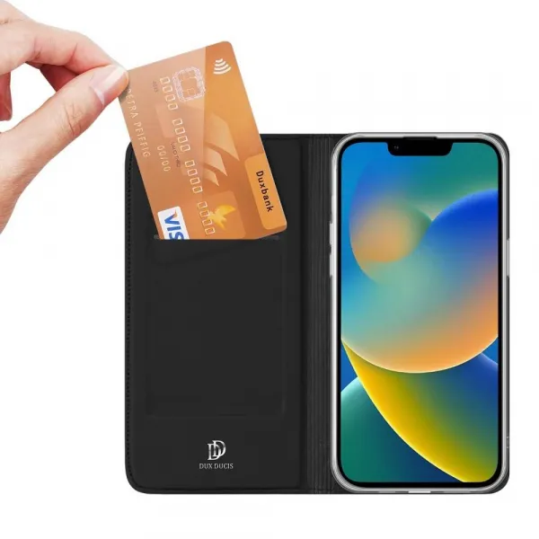 Dux Ducis Skin Pro knižkové kožené puzdro na iPhone 14 Plus, čierne
